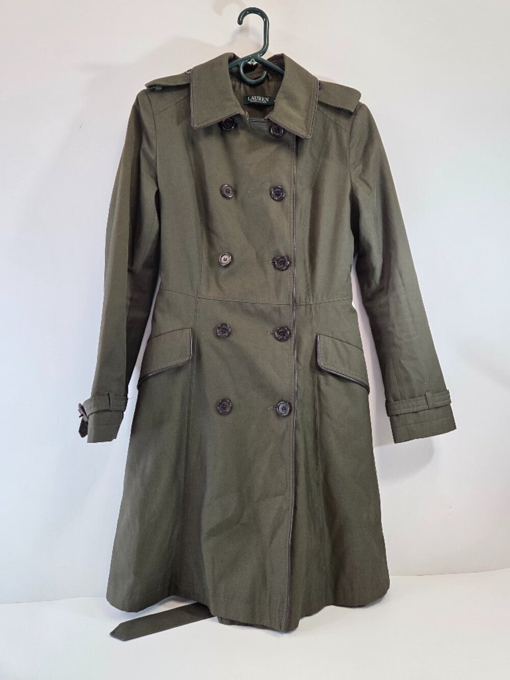 Lauren Ralph Lauren Womens Belted Trench Coat Size Medium Loden Green
